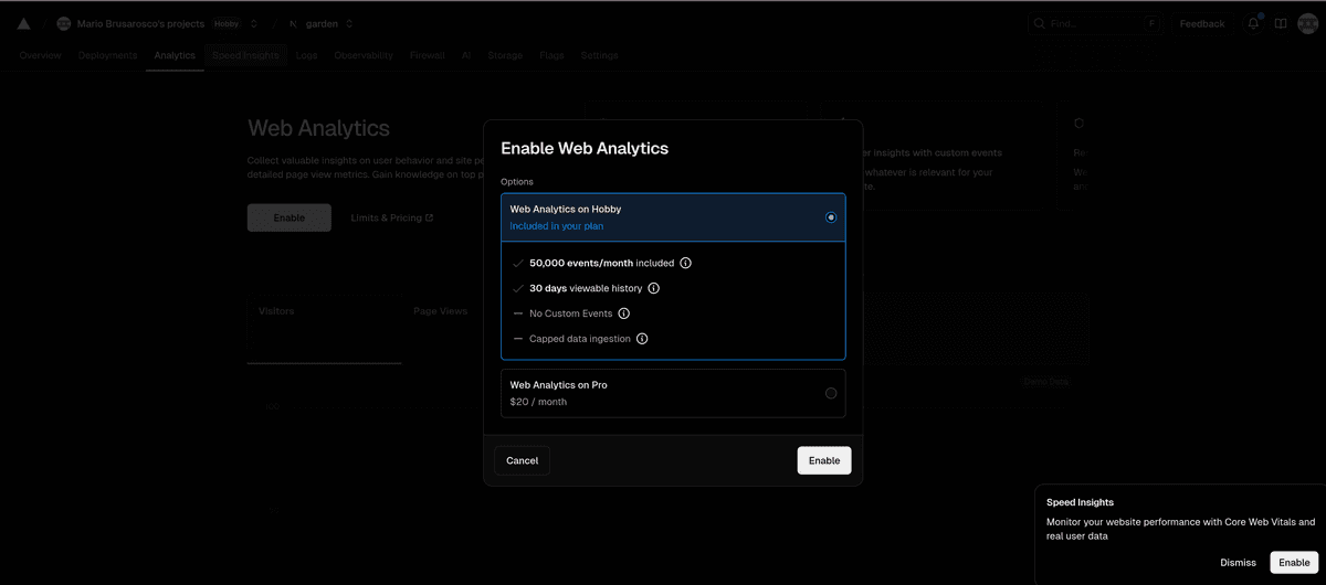 Enable Analytics Modal